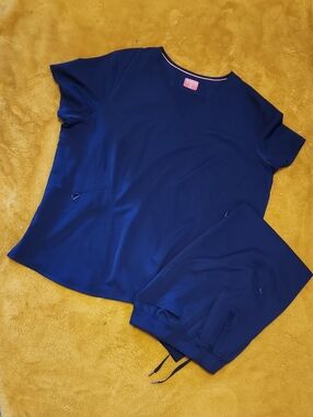 Women’s Navy Blue V-Neck Scrub Top and Pants Set